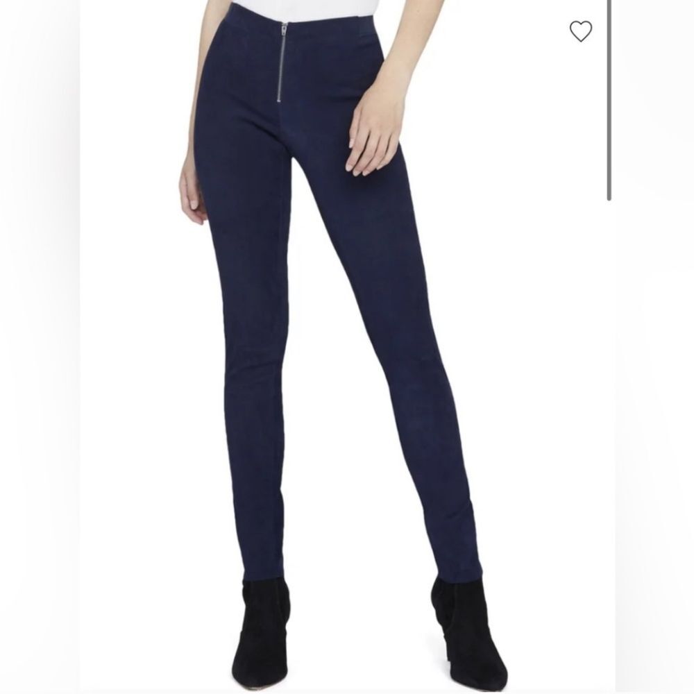 Alice + Olivia Blue Suede Legging Pants Exposed Zipper Sz 0